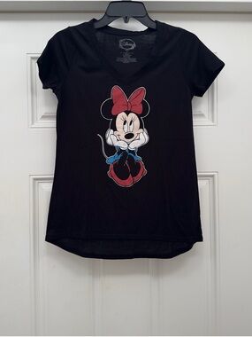 Disney Minnie Mouse Black V-Neck Tshirt Size S